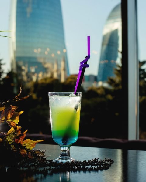 refreshing cocktail with ice cubes